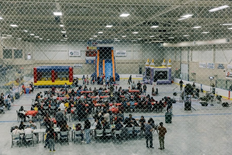 Wide view of the venue full of guests